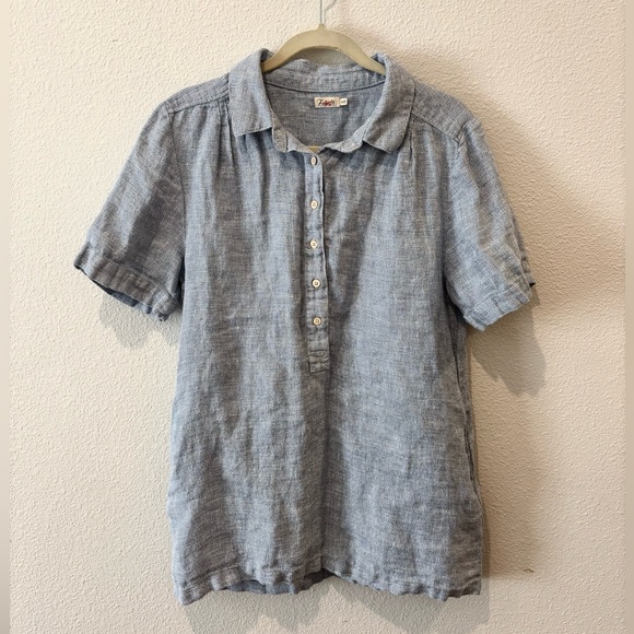 Faherty Linen Hana Dress Blue Basket Weave Medium Shift pockets relaxed - Picture 3 of 9